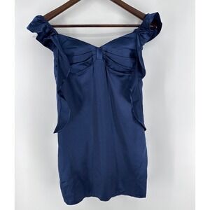 Navy Blue Satin Off Shoulder Ruffle Bow Dress WENKAFO Wedding Dress Style Size 2